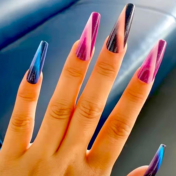 🆕NIP:PressOn Magic Color Long Coffin Nails + PressOn Adhesive Tape & File 💅🏻 - Picture 1 of 6